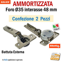 Carica l'immagine nel visualizzatore di Gallery, 2-20pz CERNIERA AMMORTIZZATA CUCINA FORO 35 COLLO DIRITTO SALICE WURTH HAFELE int 48 PER MOBILI