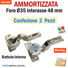 Carica l'immagine nel visualizzatore di Gallery, 2-20pz CERNIERA AMMORTIZZATA CUCINA FORO 35 COLLO PIENO SALICE WURTH HAFELE int 48 BATTUTA INTERNA PER MOBILI