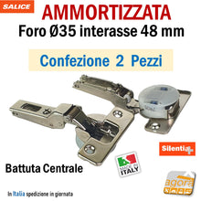 Carica l'immagine nel visualizzatore di Gallery, 2-20pz CERNIERA AMMORTIZZATA CUCINA FORO 35 MEZZO COLLO SALICE WURTH HAFELE int 48 BATTUTA CENTRALE PER MOBILI