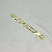 Carica l'immagine nel visualizzatore di Gallery, Riscontro Gaccia F20 mm 238x20 Ottone Lucido x Serrature Porta Patent Incontro Contropiastra Sp 2mm foro scrocco 12x34mm foro linguetta 10x48mm AGB Originale ottonata nuova