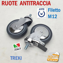 Carica l'immagine nel visualizzatore di Gallery, RUOTA RUOTE PER MOBILI GIREVOLI ROTELLE STAFFA CARRELLO CROMATO TRASPORTO PER CARRELLO CON PERNO FILETTO M12 D100MM FRENO AVO VALSECCHI ITALIA CON CUSCINETTO ANTITRACCIA ANTIMACCHIA ANTIFILO