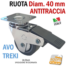 Carica l'immagine nel visualizzatore di Gallery, RUOTE RUOTA GIREVOLE D 40 mm GRIGIA Con PIASTRA 40x40 ANTITRACCIA CROMATA avo con freno