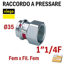 Carica l'immagine nel visualizzatore di Gallery, D35 x 1"1/4F PRESTABO VIEGA RACCORDO A PRESSARE MANICOTTO FxFIL.FEM 1112 Press Fitting di altissima qualità per impianti industriali idraulici