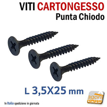 Carica l'immagine nel visualizzatore di Gallery, 1000pz VITI FOSFATATE NERE AUTOFILETTANTI PER CARTONGESSO MM 25 VITE TPS L2,5CM CTG 3,5x25 viteria per pareti in cartongesso singola lastra viti standard cartongessi CTG
