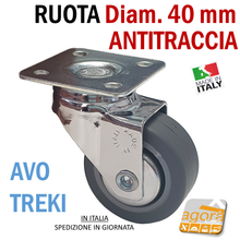 Carica l'immagine nel visualizzatore di Gallery, RUOTE RUOTA GIREVOLE D 40 mm GRIGIA Con PIASTRA 40x40 ANTITRACCIA CROMATA avo D4 senza freno