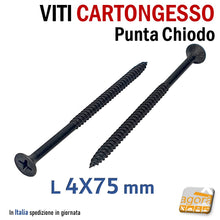 Carica l'immagine nel visualizzatore di Gallery, 100-500pz VITI FOSFATATE NERE AUTOFILETTANTI PER CARTONGESSO MM 75 VITE TPS L7,5CM CTG 4x75 - viti extralunghe per ctg