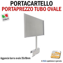 Load image into Gallery viewer, PORTA CARTELLO PORTAPREZZO ATTACCO BARRA OVALE 35x18 ARREDO PARETE NEGOZIO PREZZI