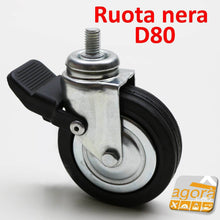 Carica l'immagine nel visualizzatore di Gallery, RUOTE RUOTA D80mm C/PERNO FILETTATO M10x15 C/FRENO CROMATA GIREVOLE ANTISCIVOLO