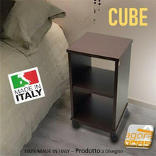 Carica l'immagine nel visualizzatore di Gallery, Comodino Tavolino Panchetta CUBE Servetto Pianetto Table con vano a giorno con ruote Marrone