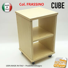 Carica l'immagine nel visualizzatore di Gallery, Comodino Tavolino Panchetta CUBE Servetto Pianetto Table con vano a giorno con ruote Frassino Bilaminato su ruote