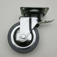 Carica l'immagine nel visualizzatore di Gallery, RUOTA GIREVOLE IN GOMMA GRIGIA DIAMETRO 100 MM 10CM CON PIASTRA 90x70MM CON FRENO E SENZA FRENO RUOTE AVO SERIE 155 - 155BIS CROMATA ANTITRACCIA ANTIFILO ANTIMACCHIA SU CUSCINETTI 100X24 NUOVA