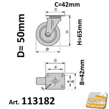 Carica l'immagine nel visualizzatore di Gallery, RUOTE RUOTA GIREVOLE Con PIASTRA DIAM.50mm (5cm) CON FRENO CROMATA GRIGIO dimensioni