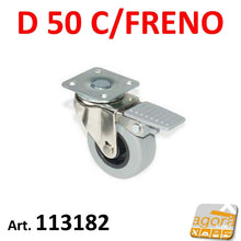Carica l'immagine nel visualizzatore di Gallery, RUOTE RUOTA GIREVOLE Con PIASTRA DIAM.50mm (5cm) CON FRENO CROMATA GRIGIO