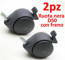 Carica l'immagine nel visualizzatore di Gallery, 4PZ RUOTE C/PERNO FILETTATO M10 X 15MM RUOTA C/FRENO S/FRENO GIREVOLE D.50mm NERA