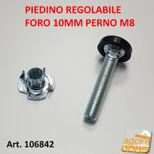 Carica l'immagine nel visualizzatore di Gallery, 4pz PIEDI PIEDE PIEDINO REGOLABILE PER MOBILI FORO 10mm ZINCATO M8mm CON PIATTELLO