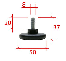 Carica l'immagine nel visualizzatore di Gallery, 4 PZ PIEDINO REGOLABILE D 50 FILETTATO M8X20MM IN PLASTICA NERA X TAVOLI e telai e mobili