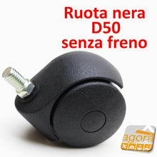 Carica l'immagine nel visualizzatore di Gallery, 4PZ RUOTE C/PERNO FILETTATO M10 X 15MM RUOTA C/FRENO S/FRENO GIREVOLE D.50mm NERA 5