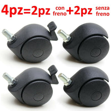 Carica l'immagine nel visualizzatore di Gallery, 4PZ RUOTE C/PERNO FILETTATO M10 X 15MM RUOTA C/FRENO S/FRENO GIREVOLE D.50mm NERA coppie