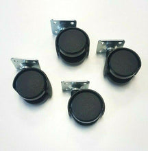 Carica l'immagine nel visualizzatore di Gallery, 4PZ RUOTE RUOTA C/PIASTRA GIREVOLE DIAM. 40MM PLASTICA NERA H 5,5CM PORTATA 30KG foto reale