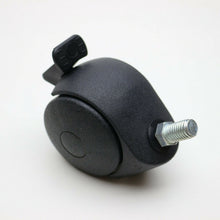 Carica l'immagine nel visualizzatore di Gallery, 4PZ RUOTE C/PERNO FILETTATO M10 X 15MM RUOTA C/FRENO S/FRENO GIREVOLE D.50mm NERA v1