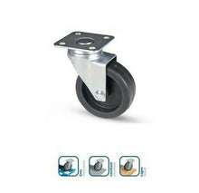 Carica l'immagine nel visualizzatore di Gallery, RUOTE RUOTA GIREVOLE C/PIASTRA FORATA 40x40 IN GOMMA NERA DIAM.40 MM SILENZIATA