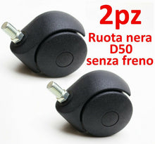 Carica l'immagine nel visualizzatore di Gallery, 4PZ RUOTE C/PERNO FILETTATO M10 X 15MM RUOTA C/FRENO S/FRENO GIREVOLE D.50mm NERA 2