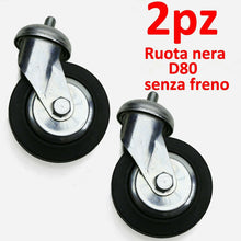 Load image into Gallery viewer, 4pz RUOTE RUOTA D80mm CON PERNO FILETTATO M10x15 C/FRENO S/FRENO CROMATA GIREVOLE.