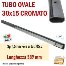 Carica l'immagine nel visualizzatore di Gallery, TUBO OVALE CR 30X15 C-FORI 589-989-1189 BARRA PORTABROCHE APPENDERIA ARREDO NEGOZIO 589mm 60cm