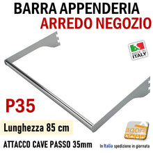 Carica l'immagine nel visualizzatore di Gallery, BARRA APPENDERIA X CAVETTATO P35 CROMO L 85cm APPENDIABITI PORTA ABITI ATTREZZATURA PARETE NEGOZIO