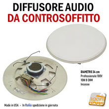 Carica l'immagine nel visualizzatore di Gallery, DIFFUSORE MUSICALE SA CT10BHS T FG CASSA AUDIO DA SOFFITTO INCASSO PLAFONIERA Made USA 100V 8 OHM BIANCA
