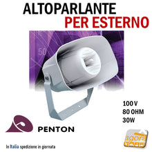 Carica l'immagine nel visualizzatore di Gallery, DIFFUSORE MUSICALE PER ESTERNO PENTON MSH30T RESISTENTE ALL'ACQUA 100V 8OHM 30W GRIGIO CHIARO cassa acustica