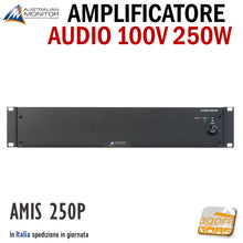 Carica l'immagine nel visualizzatore di Gallery, power amplifier audio 100v per rack australian monitor AMIS 250P nero 100V 70V 230V 110V 24V per impianti audio professionali per negozi e locali in genere vista frontale