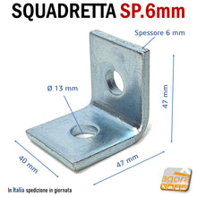 Carica l'immagine nel visualizzatore di Gallery, Squadretta di Assemblaggio mm 47x47x40 sp 6,0 Acciaio Zincato Forata Angolare x barra asolata varifix sospensioni soffitti impianti idraulici elettrici robusti sospensione