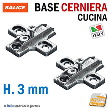 Load image into Gallery viewer, coppia BASE REGOLABILE CERNIERA ANTE SALICE H3 H=3mm AVVITARE IN ZAMA BASETTA B2R3E