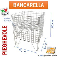 Carica l'immagine nel visualizzatore di Gallery, cestone ripiegabile compatto salvaspazio per esporre oggetti negozi per negozio cesta in filo cm 60x60 altezza h80cm cromata cromo 8 pezzi
