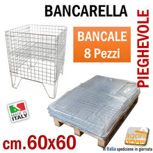 Carica l'immagine nel visualizzatore di Gallery, Bancarella pieghevole ripiegabile per saldi arredo negozi cestone cestino in filo metallico di qualità cromata ripiano spostabile mobile regolabile su più posizioni cm60x60 mm600x600 grande altezza 80cm produttore industriale