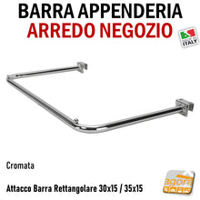 Load image into Gallery viewer, barra attaccapanni appendino appendi abiti aggiuntiva per parete negozio su barra aderente acciaio rettangolare 30x15 15x30mm cromata