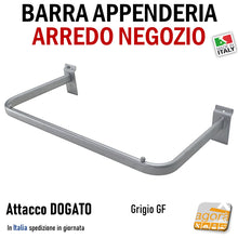 Carica l'immagine nel visualizzatore di Gallery, BARRA PARETE APPENDERIA ATTACCO DOGATO APPENDIABITI PORTA ABITI ATTREZZATURA ARREDO NEGOZIO barra portabiti per vestiti capi esposizione negozio