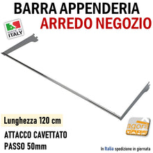 Carica l'immagine nel visualizzatore di Gallery, Barra appenderia per parete negozio attrezzatura arredamento negozi tubo ovale cromato 15x30mm staffe in acciaio per abiti vestiti attacco cave P50mm 5cm 2 denti