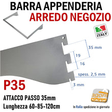 Carica l'immagine nel visualizzatore di Gallery, gancio arredo negozio attrezzatura cave passo 35mm 3,5cm da innestarsi nella piantana a muro