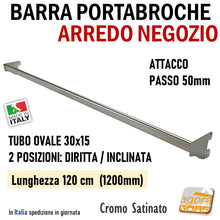 Carica l'immagine nel visualizzatore di Gallery, BARRA PORTABROCHE X CAVETTATO P50 CR SAT L 120cm APPENDIABITI PORTA ABITI ATTREZZATURA PARETE NEGOZIO