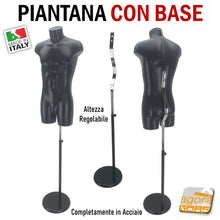 Carica l'immagine nel visualizzatore di Gallery, PIANTANA SUPPORTO STAFFA ALTEZZA REGOLABILE AGGANCIO PER MANICHINI BUSTI TORSI UOMO DONNA BAMBINO PER VETRINE NEGOZI ESPOSIZIONE ABITI VESTITI SARTORIA