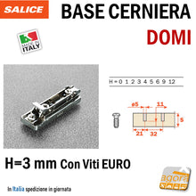 Carica l'immagine nel visualizzatore di Gallery, BASE CERNIERA SALICE LINEARE INNESTO RAPIDO REGOLABILE H=3 COMPLETA DI VITI EURO BARPGR39 DOMI