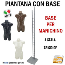 Carica l'immagine nel visualizzatore di Gallery, BASE PER MANICHINO BUSTO A SCALA SUPPORTO COLLO ALTEZZA 2MT GRIGIO GF BASAMENTO SUPPORTO PER TORSI