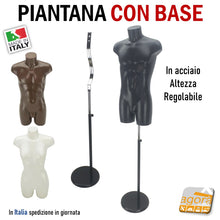 Carica l'immagine nel visualizzatore di Gallery, BASE PER MANICHINO BUSTO ALTEZZA REGOLABILE SUPPORTO SCHIENA D325 NERO supporto torso espisitivo sartoriale spillabile manichini