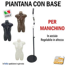 Carica l'immagine nel visualizzatore di Gallery, BASE PER MANICHINO BUSTO ALTEZZA REGOLABILE SUPPORTO SCHIENA D325 NERO piantana regolabile per manichini supporto per torso rialzo manichino