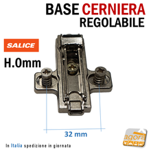 Carica l'immagine nel visualizzatore di Gallery, BASE REGOLABILE X CERNIERE A MOLLA SALICE H=0 INNESTO RAPIDO 32mm