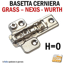 Carica l'immagine nel visualizzatore di Gallery, BASETTA BASI CERNIERE RICAMBIO WURTH NEXIS GRASS H0MM PER VITE SVASATA DA AVVITARE