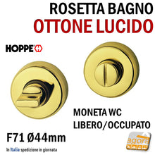 Carica l'immagine nel visualizzatore di Gallery, Rosetta per serratura porta bagno wc ottone con manopola interna e intaglio all'esterno per aprirlo con la moneta per serrature quadro 5mm 6mm 8mm Hoppe originale per AGB Bonaiti Idoor e le altre serrature doppio quadro