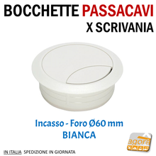Carica l'immagine nel visualizzatore di Gallery, BOCCHETTA PASSACAVI X SCRIVANIA D 60MM BIANCA X MOBILI 6cm b.co bianco